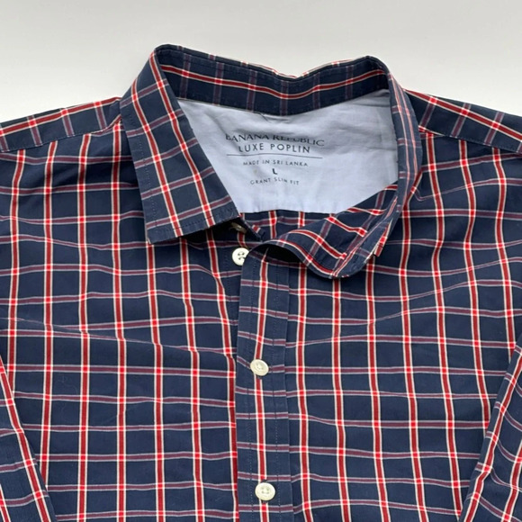 Men’s Banana Republic Poplin Button Down Shirt Untucked size large navy & red - Picture 1 of 7